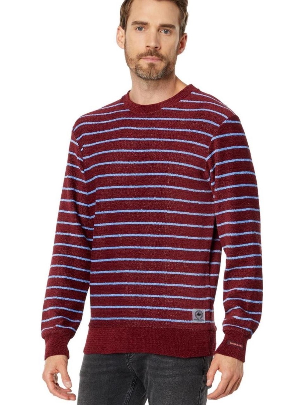 NWT Scotch & Soda Amersterdam Men's Burgundy Striped Crewneck Sweater